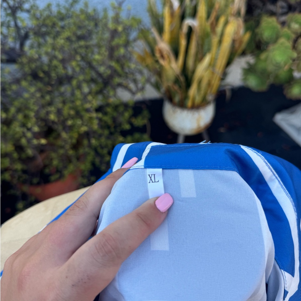 Blue Geometric Button-Up Shirt - image 3